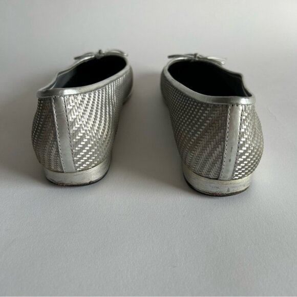 CHANEL CC CAP TOE DIAGONAL QUILTED SILVER BALLET FLATS SZ 39 - Picture 9 of 15